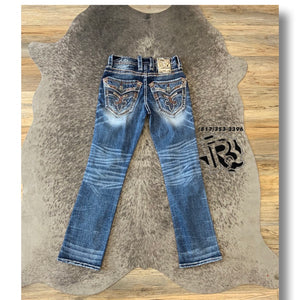 ‘’JONATHAN’’ MENS ROCK REVIVAL BOOT CUT  JEANS WHITE LABEL