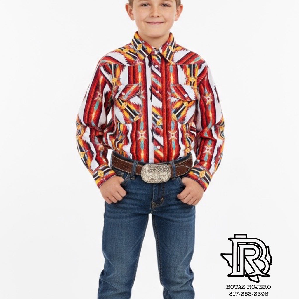 Boys’ Red Aztec Western Snap Shirt KID’S SHIRT B8S2030