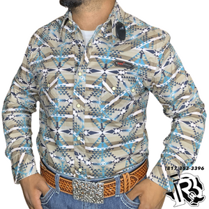 ‘’ROBERT’’ MENS ROCK & ROLL AZTEC STRIPE TURQUOISE SHIRT | BMN2S02534