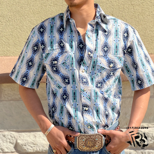 MENS PANHANDLE  AZTEC SNAP BABY BLUE SHIRT | PMN3S03319