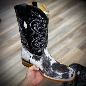 “ LUKE “ | COWHIDE WESTERN BOOTS WHITE BLACK SQUARE TOE