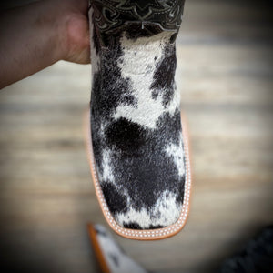 “ LUKE “ | COWHIDE WESTERN BOOTS WHITE BLACK SQUARE TOE