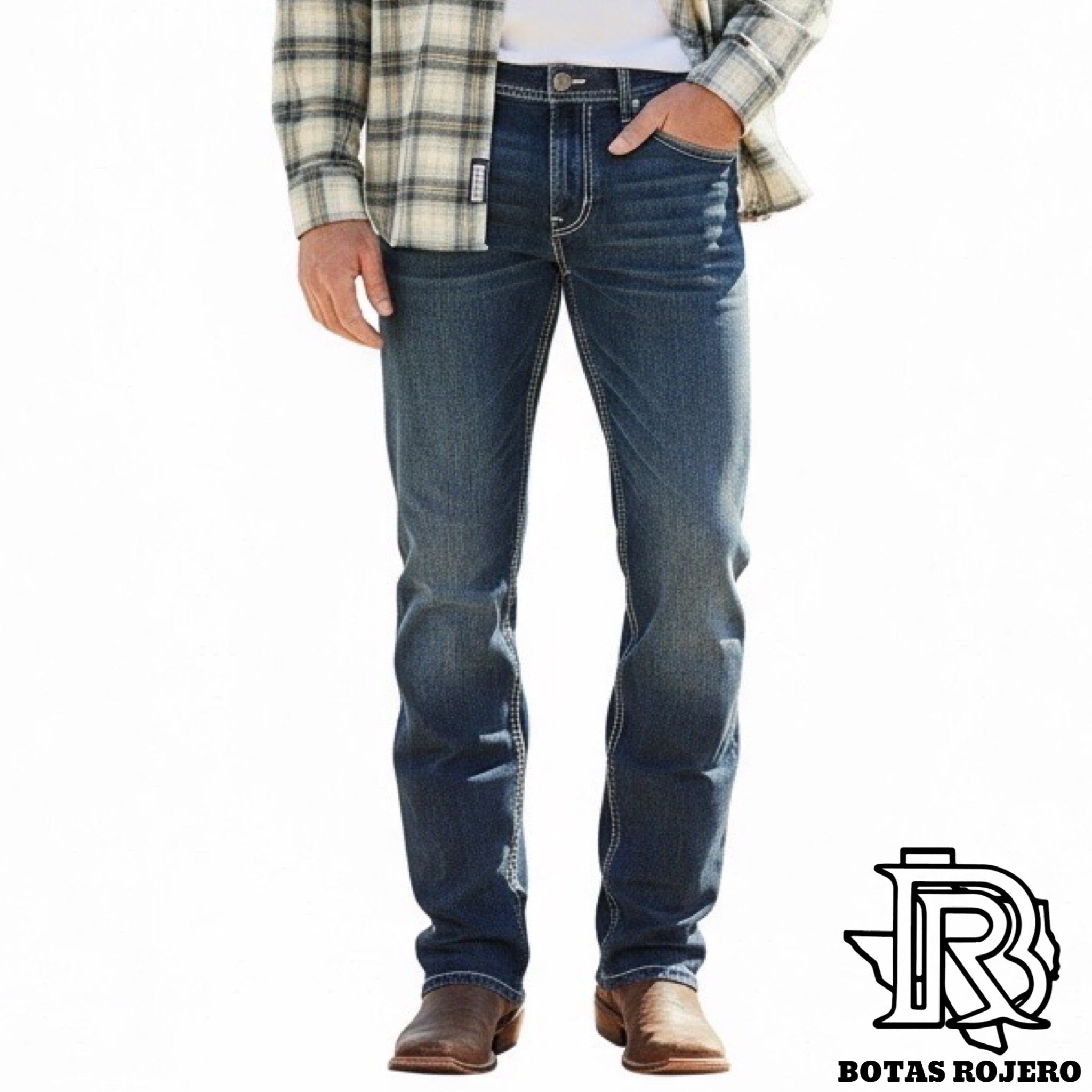 MEN’S ROCK & ROLL DARK VINTAGE ZIG ZAG EMB SLIM STRAIGHT BOOT JEANS | BM1RD06705