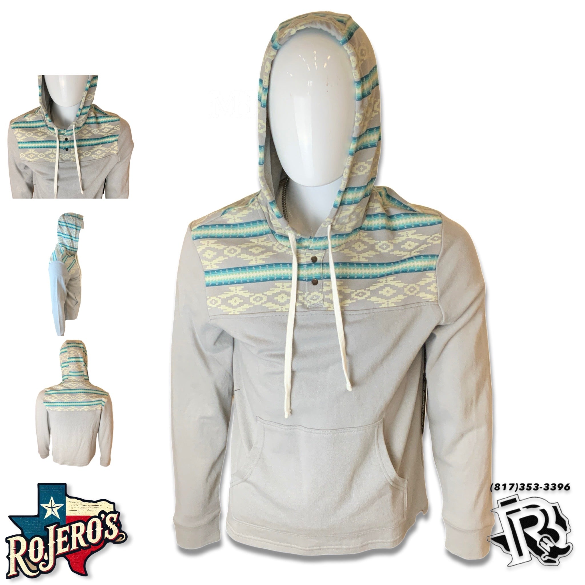 “ Matthew “ | Men’s border print hoodie light grey rock & roll | BM94T02078