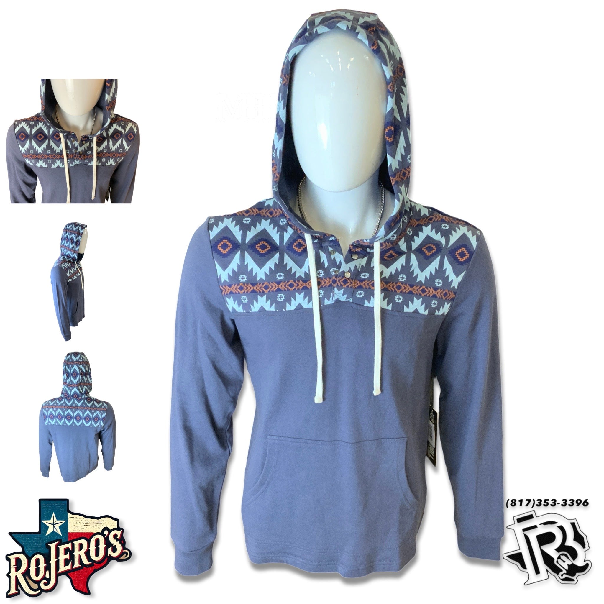 “ Anthony “ | ROCK & ROLL MENS NAVY AZTEC HOODIE | BM94T02077