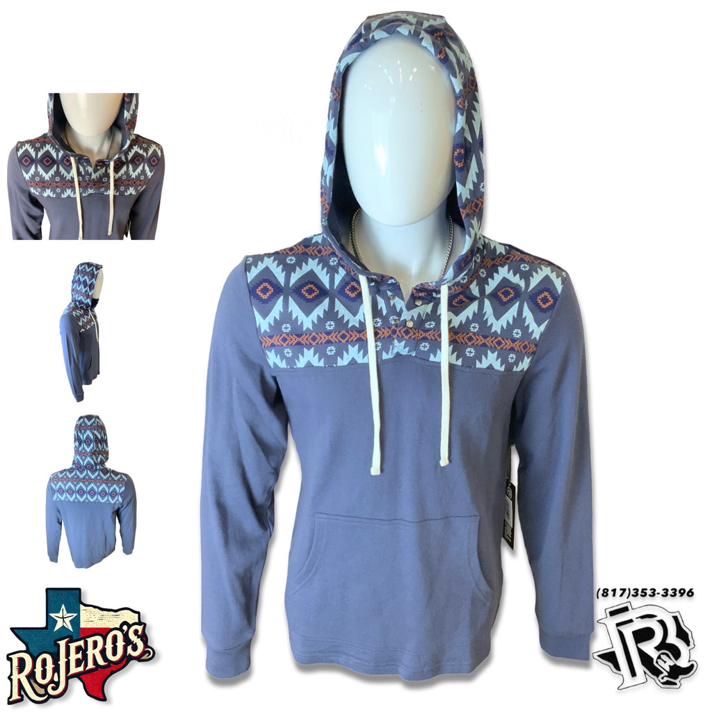 ROCK & ROLL MENS NAVY AZTEC HOODIE | BM94T02077
