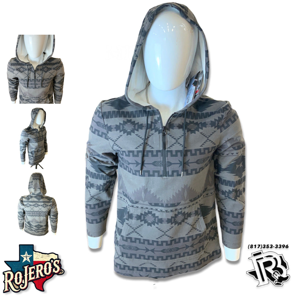 “ Philip “ | MENS PRINTED AZTEC KNIT HOODIE GREY  | PRMO91RZXN