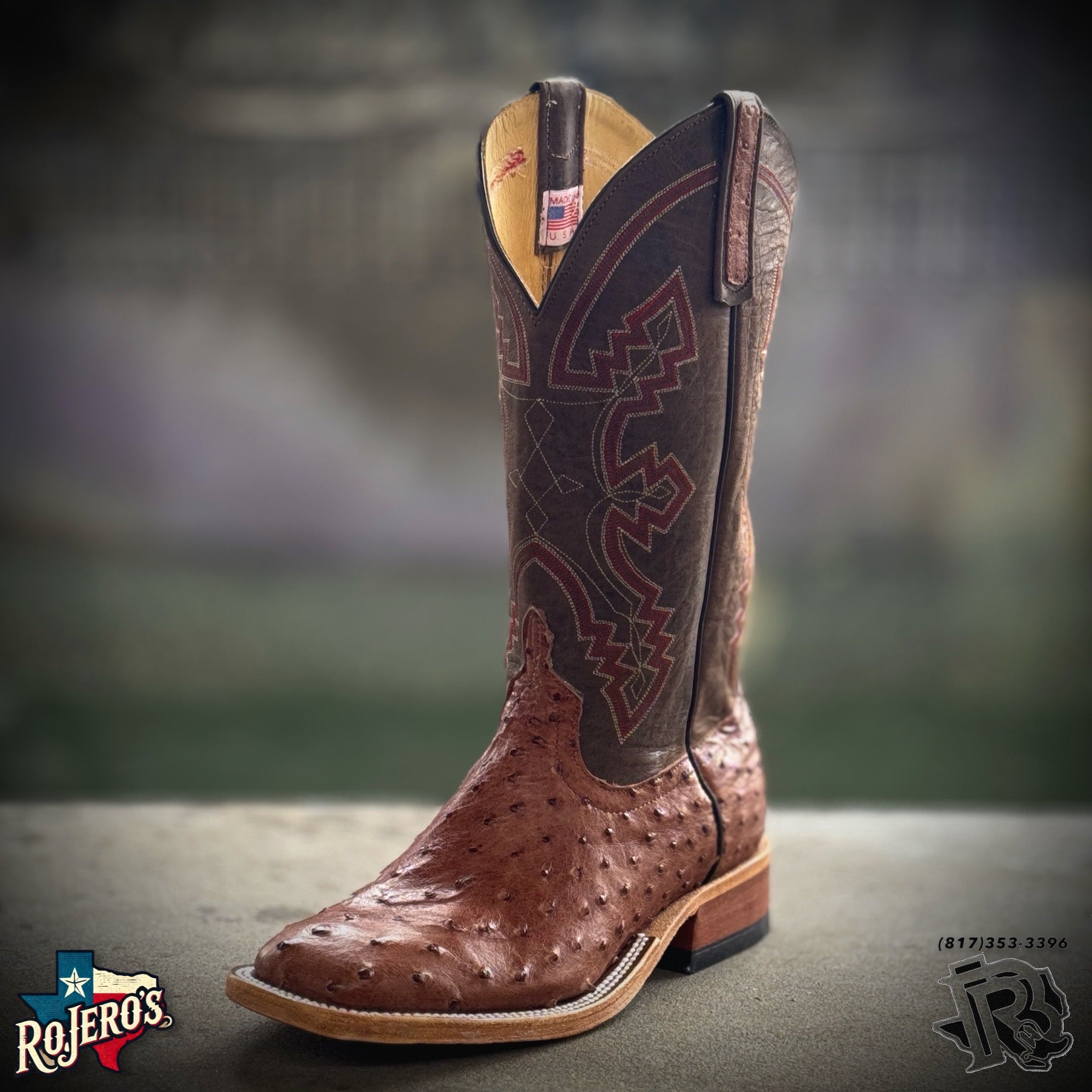 ‘’JONATHAN’’ MENS ANDERSON BEAN RUM BROWN FULL QUILL OSTRICH BOOT| 337825