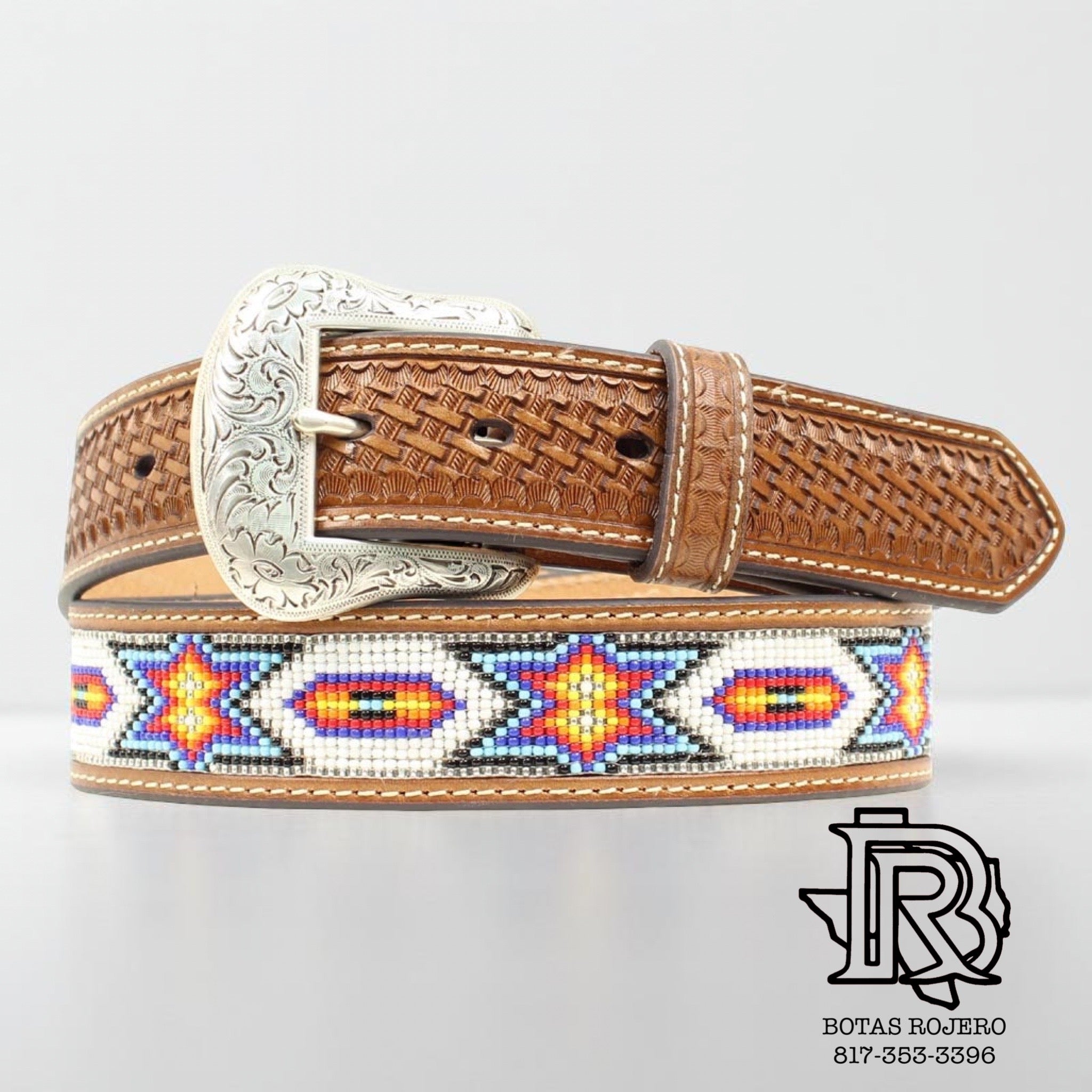 Nocona Mens Belt Tan with Multicolor Beads N2412608
