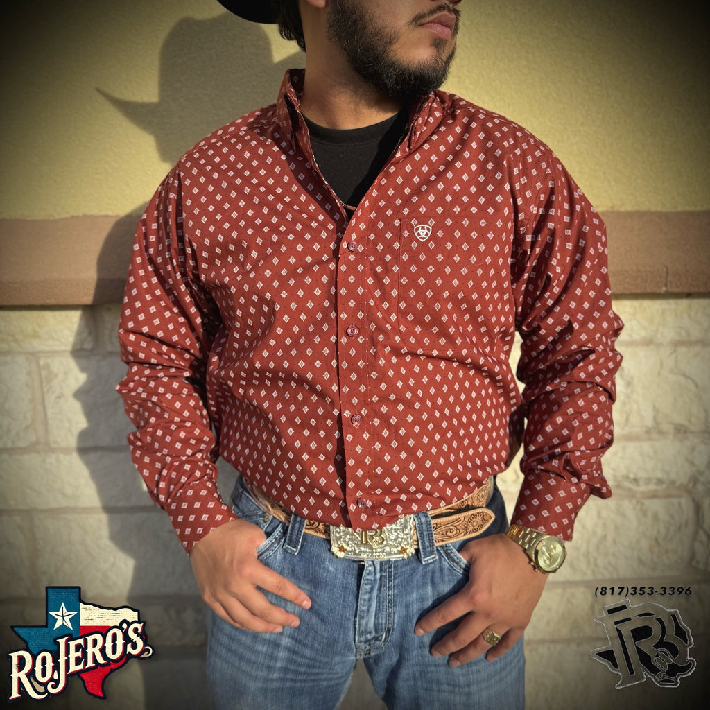MENS ARIAT PAX LONG SLEEVE BURGUNDY SHIRT |10053867