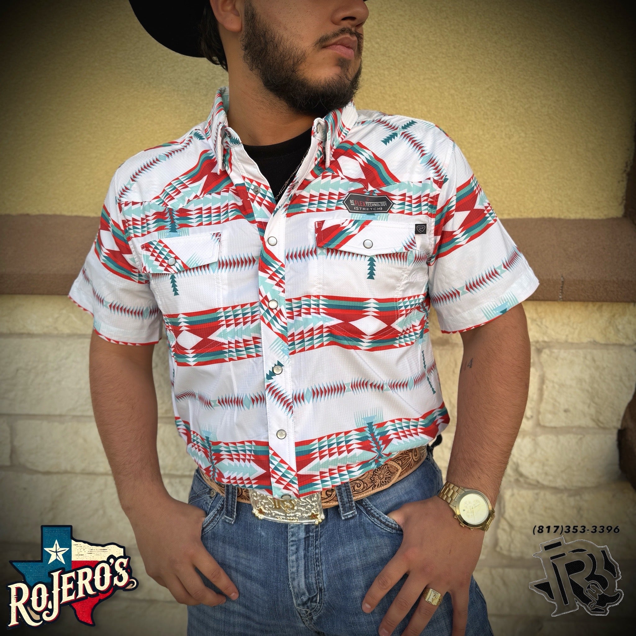 MENS ROCK & ROLL TEK WHITE AZTEC PRINT SHORT SLEEVE | BMN3S05960