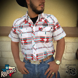 MENS ROCK & ROLL TEK WHITE AZTEC PRINT SHORT SLEEVE | BMN3S05960