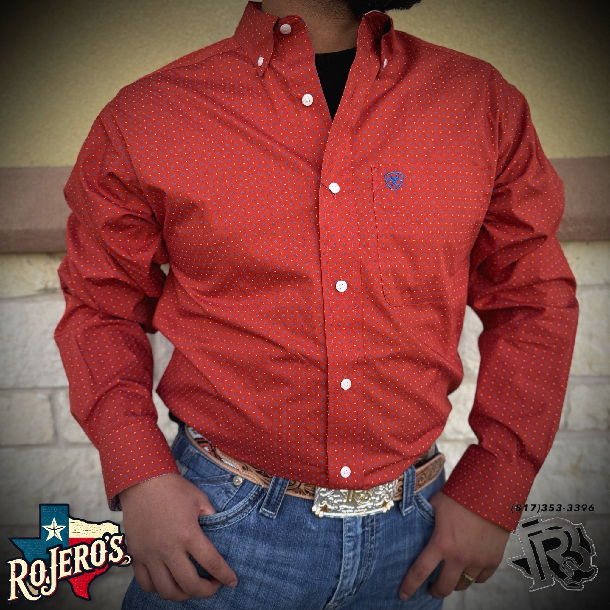 ARIAT MENS FITTED KAISEN LONG SLEEVE SHIRT BIKING RED | 10046203