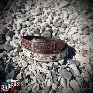 ‘’IZACK’’ 3D WESTERN BELT LEATHER TAPERED WOVEN INLAY TAN | D100017708