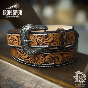 “ WADE “ | IRON SPUR ™️ WESTERN MEN’S TOOLED LEATHER BELT