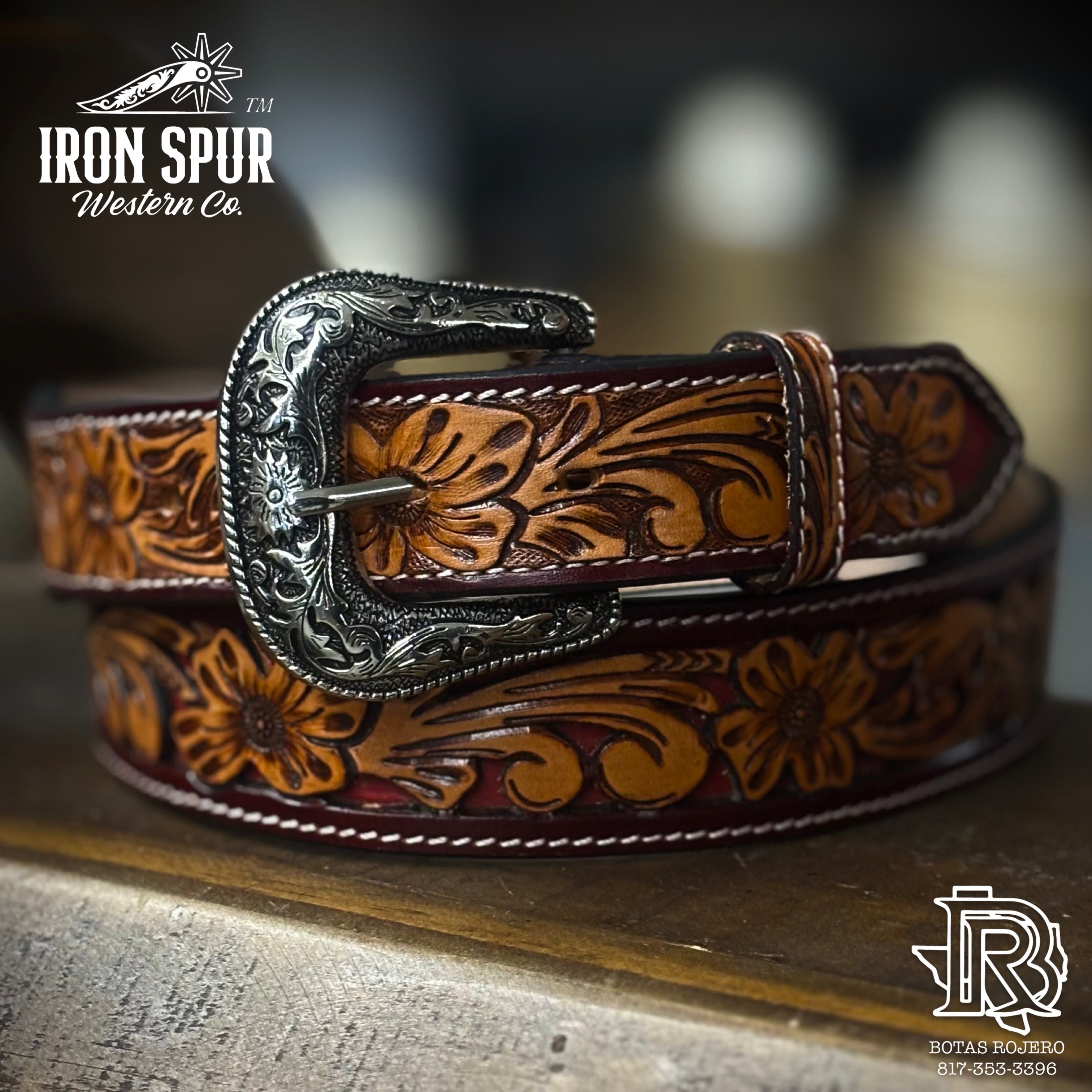 “ FLINT “ | IRON SPUR ™️ MEN’S WESTERN BELT HANDMADE RED