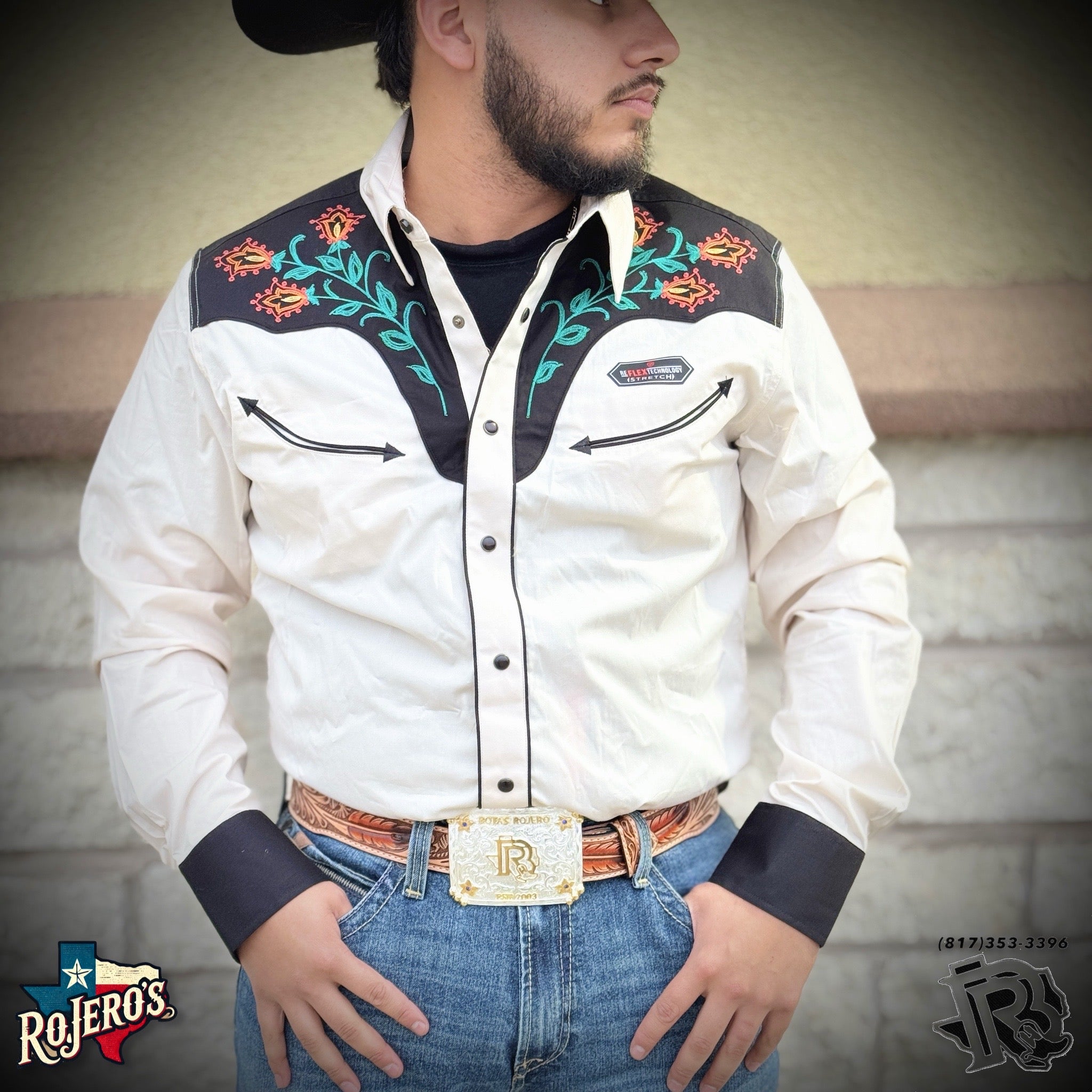 ROCK & ROLL MENS SMILEY EMBROIDERED RETRO NATURAL SHIRT |BMN2S01223
