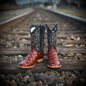 “ Cooper “ | MEN WESTERN COWBOY SQUARE TOE BOOTS COGNAC PRINT