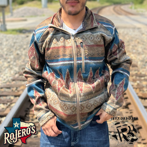 MENS ARIAT OXFORD TAN SOUTHWEST PRINT CALDWELL FULL ZIPPER SWEATER | 10052818