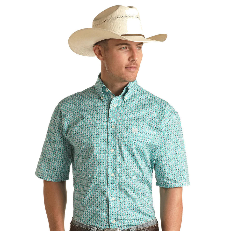 MENS PANHANDLE SHORT  SLEEVE BUTTON DOWN SHIRT TURQUOISE |RSMS1DRZDQ