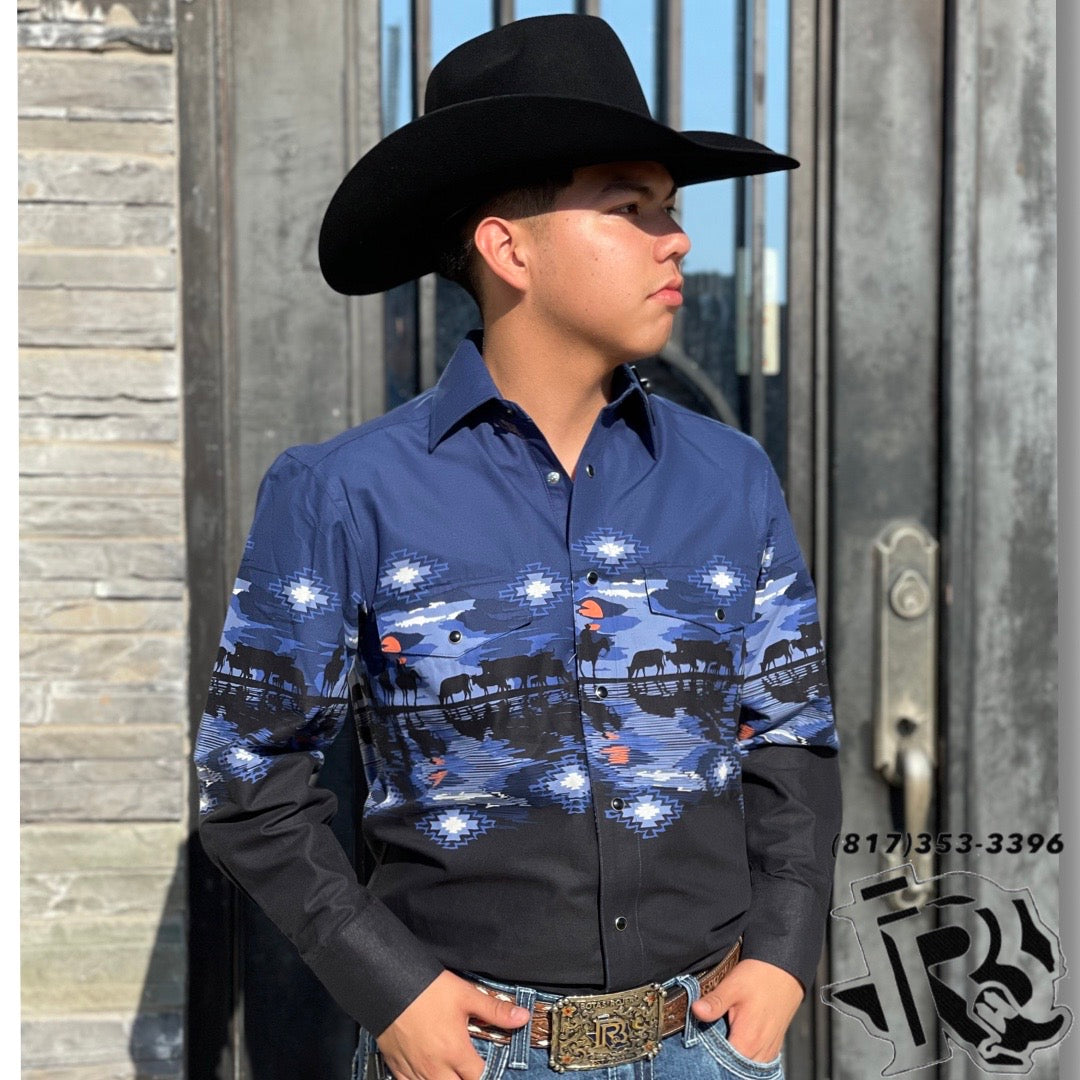 Ariat Royal Blue Dress Shirt Mens Cowboy Border Snap Royal Panhandle Shirt SMN2S02453 Botas Ariat Royal Blue Dress Shirt Mens Cowboy Border Snap Royal Panhandle Shirt SMN2S02453 Botas