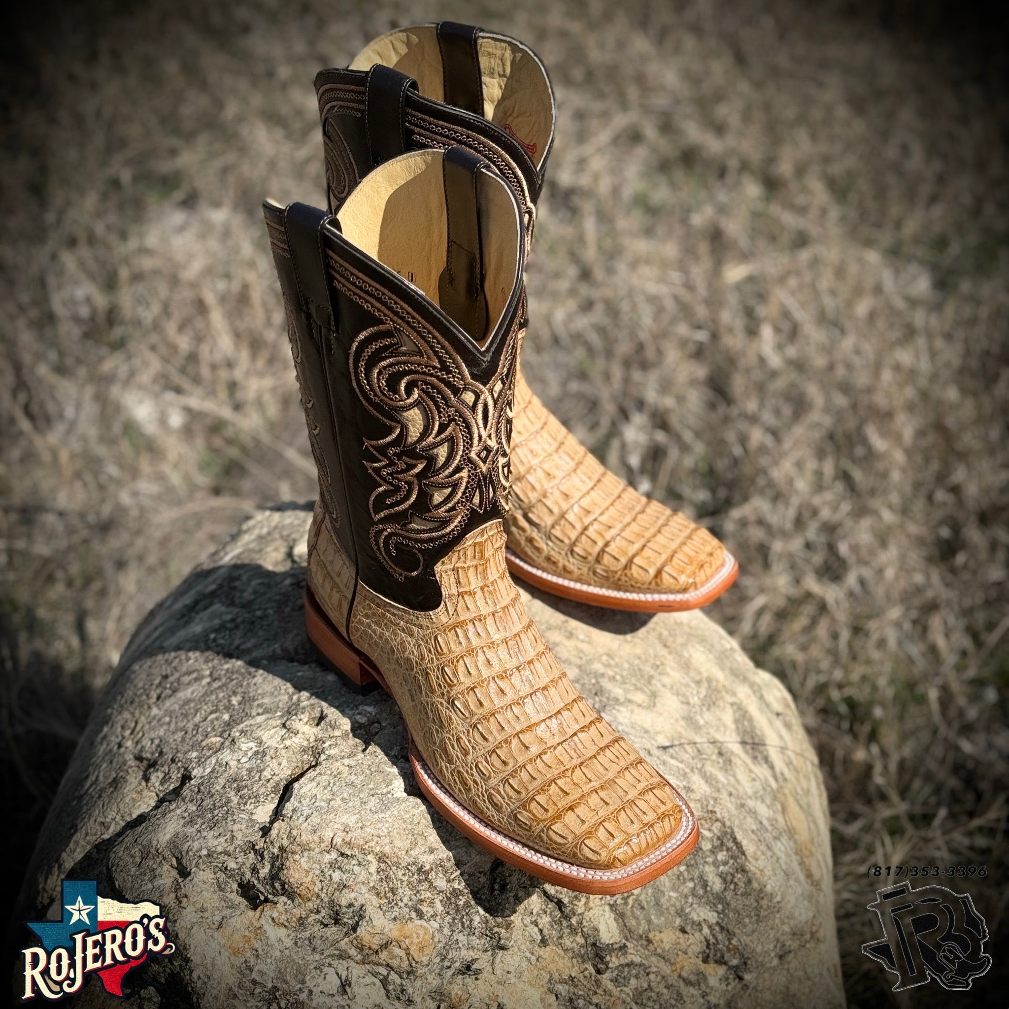 “ Jack  “  | MEN WESTERN ORIGINAL CAIMAN SQUARE TOE BOOTS TAN ARANGO