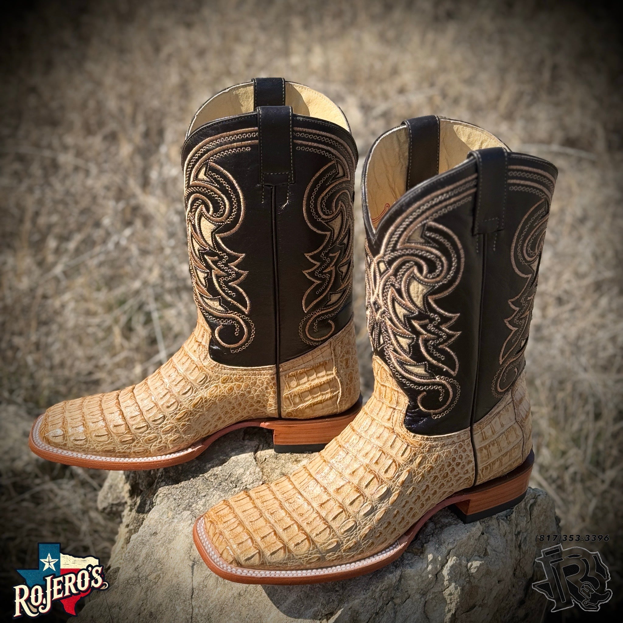 “ Jack  “  | MEN WESTERN ORIGINAL CAIMAN SQUARE TOE BOOTS TAN ARANGO