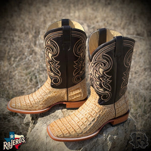 “ Jack  “  | MEN WESTERN ORIGINAL CAIMAN SQUARE TOE BOOTS TAN ARANGO