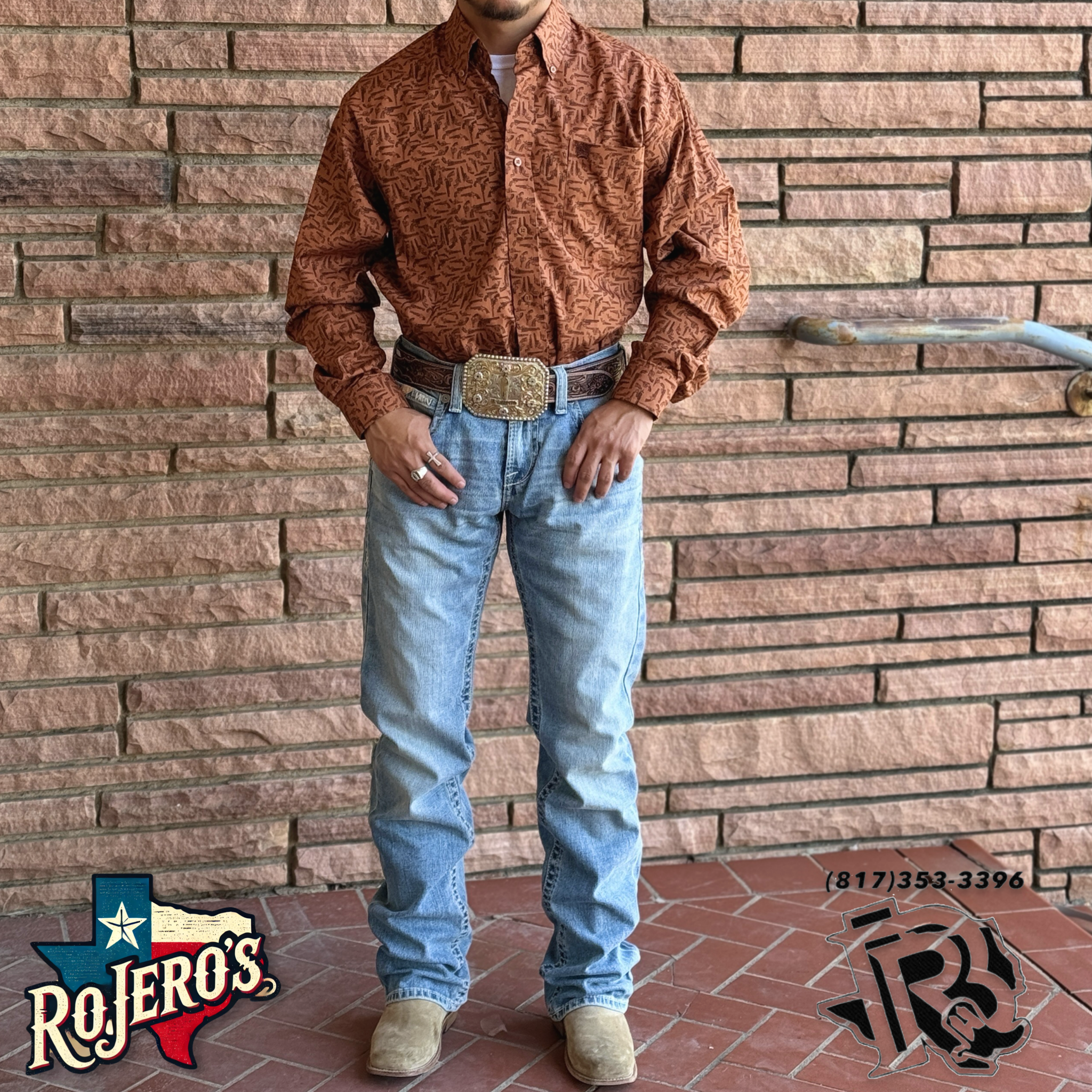 MENS LONG SLEEVE PRINT BROWN CINCH SHIRT |MTW1105455