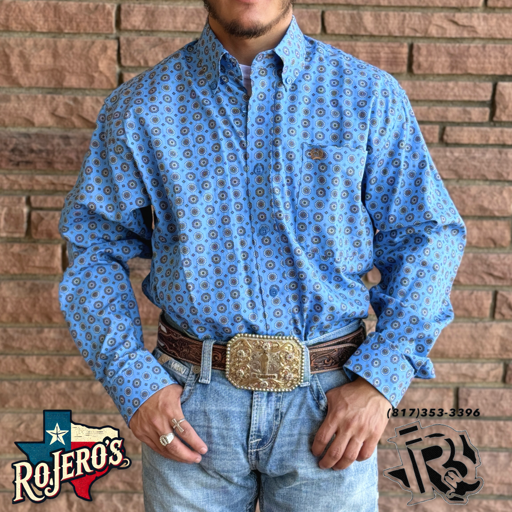 Cinch Long Sleeve Print Blue - Mens Shirt - MTW1105539