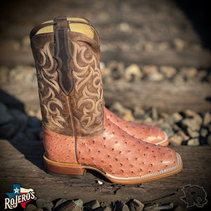 OSTRICH ANTIQUE BROWN ORIGNAL | JUSTIN BOOTS MEN SQUARE TOE WESTERN BOOTS