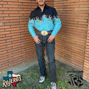 MENS  long sleeve 2pkt cowboy border snap peacock shirt panhandle | SMN2S02454