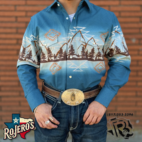 Mens long sleeve Aztec mountain borders snap shirt | SMN2S02455 Mens long sleeve Aztec mountain borders snap shirt | SMN2S02455