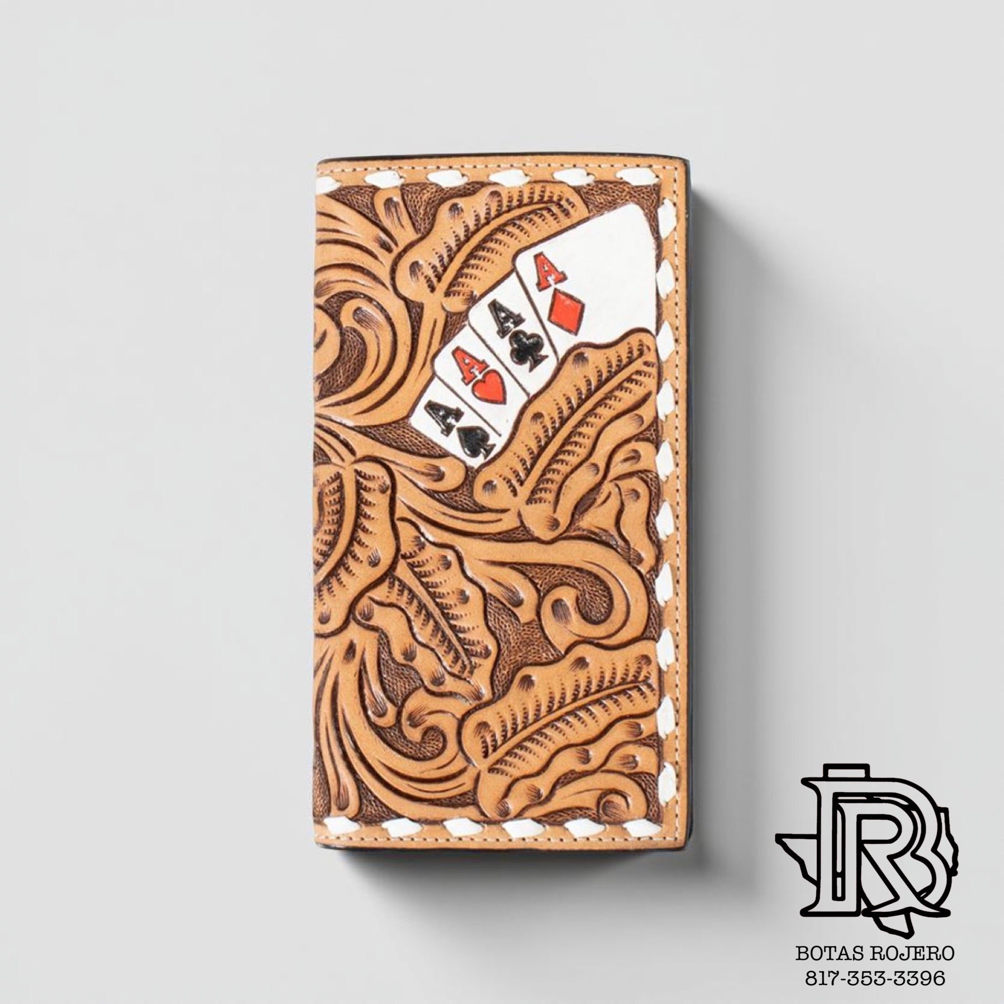 3D Mens Natural Hand Painted Ace Cards Rodeo Wallet |D250010448