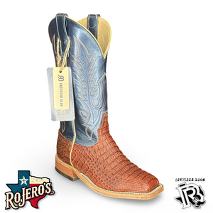Mens Anderson Bean Square Toe regal blue Lustre Rust Lux Caiman Boots| 337830
