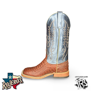 Mens Anderson Bean Square Toe regal blue Lustre Rust Lux Caiman Boots| 337830