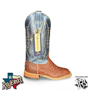 Mens Anderson Bean Square Toe regal blue Lustre Rust Lux Caiman Boots| 337830