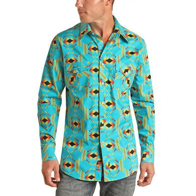 MEN'S LONG SLEEVE SNAP BRIGHT TURQUOISE |B2S3337