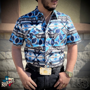 MEN ROCK & ROLL BLUE AZTEC PRINT SHIRT | BMN3S05861
