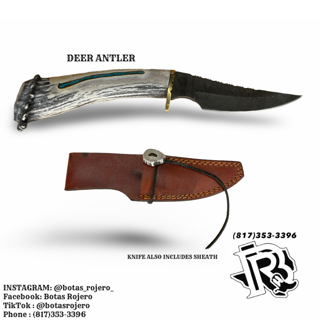 “ Oliver “ | Deer antler knife with Damascus blade