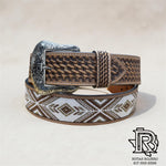 “ Damian  “ | 2 INCH MEN WESTERN TOOLED LEATHER BELT BEADED LIGHT BROWN