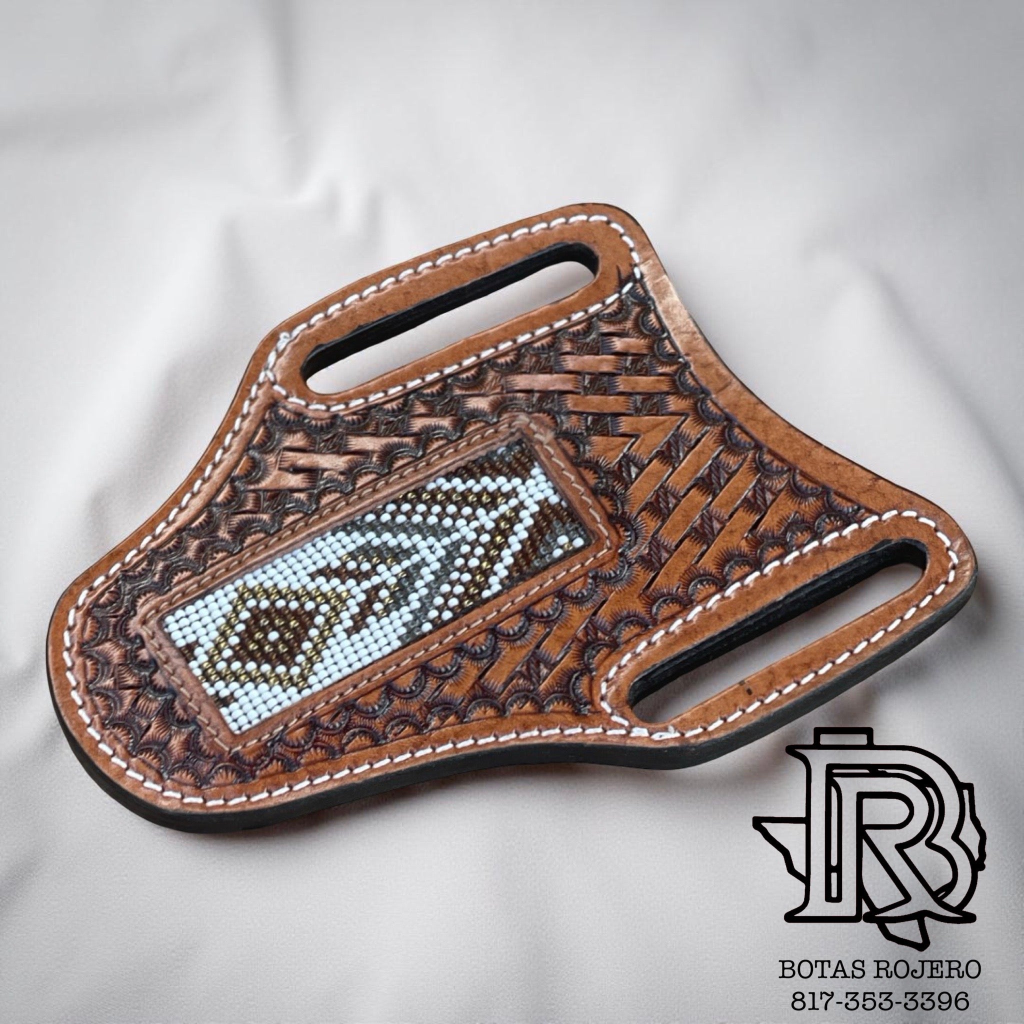 “ Damian “ |  KNIFE SHEATH WESTERN TOOLED LEATHER  BEADED | IRON SPUR