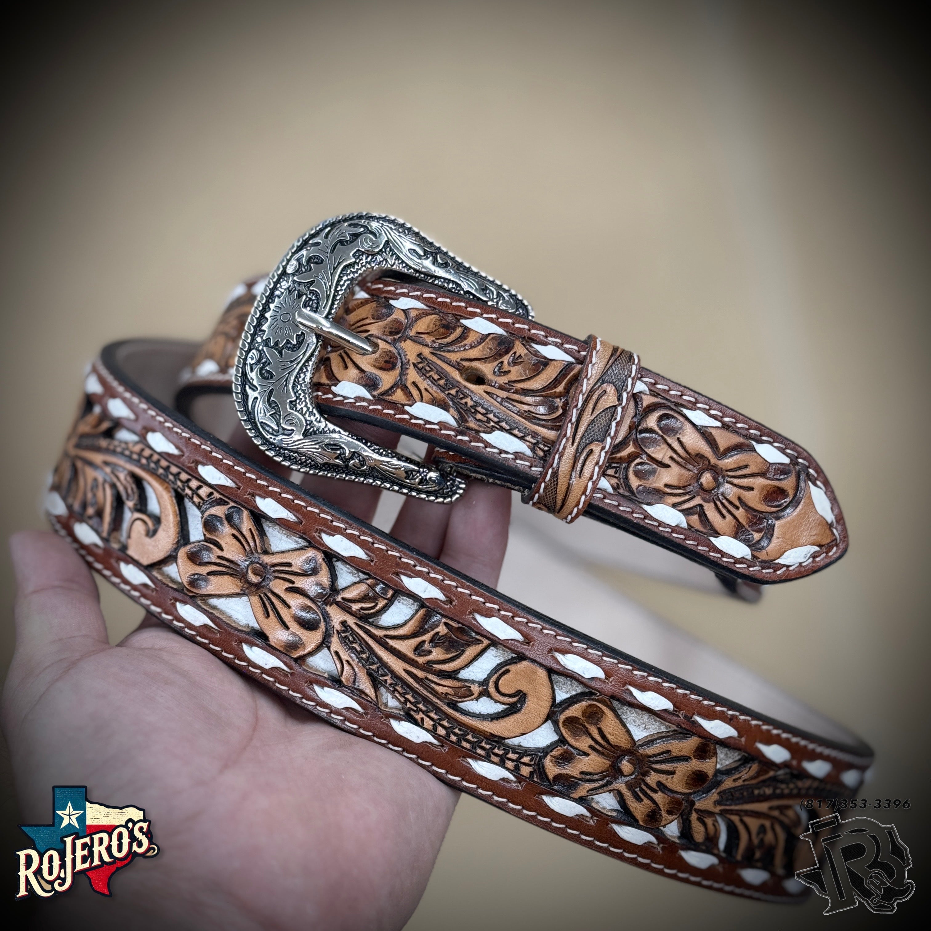 " GARRETT "| IRON SPUR WESTERN TOOLED LEATHER BELT HANDMADE