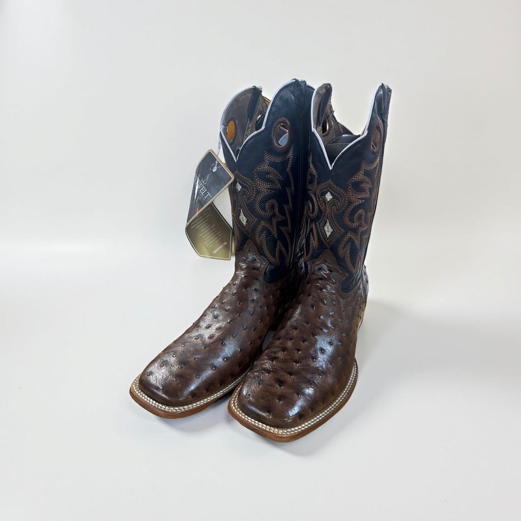 -OSTRICH BROWN PRINT | MEN SQUARE TOE WESTERN COWBOY BOOTS