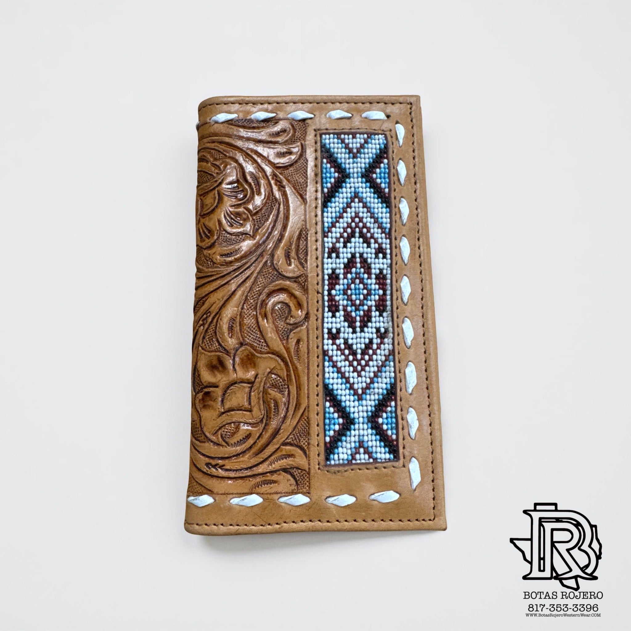 “ CESAR  “ | MEN BI FOLD WESTERN TOOLED LEATHER WALLET BEADED