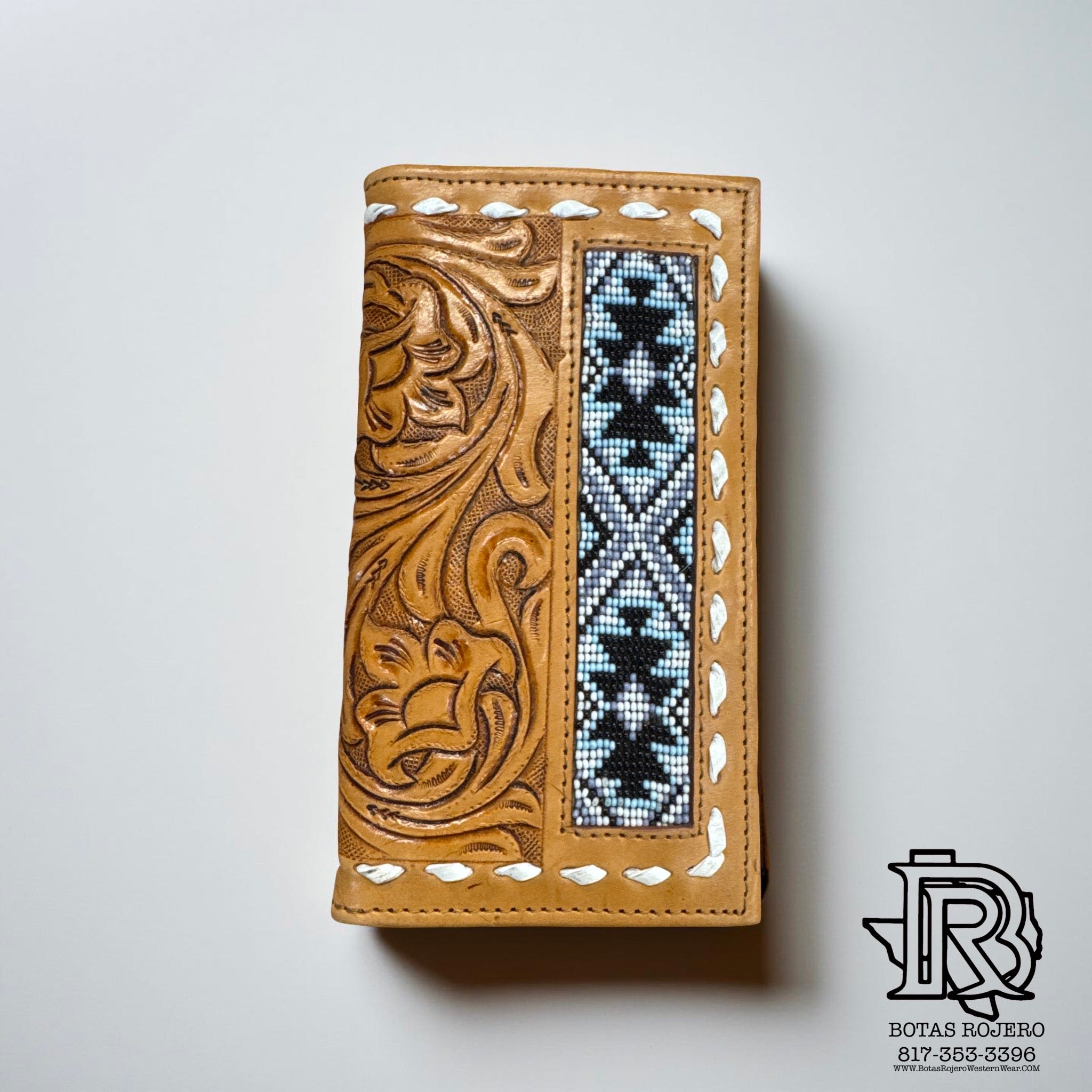 “ LUKA  “ | IRON SPUR MEN RODEO WESTERN TOOLED LEATHER WALLET BEADED