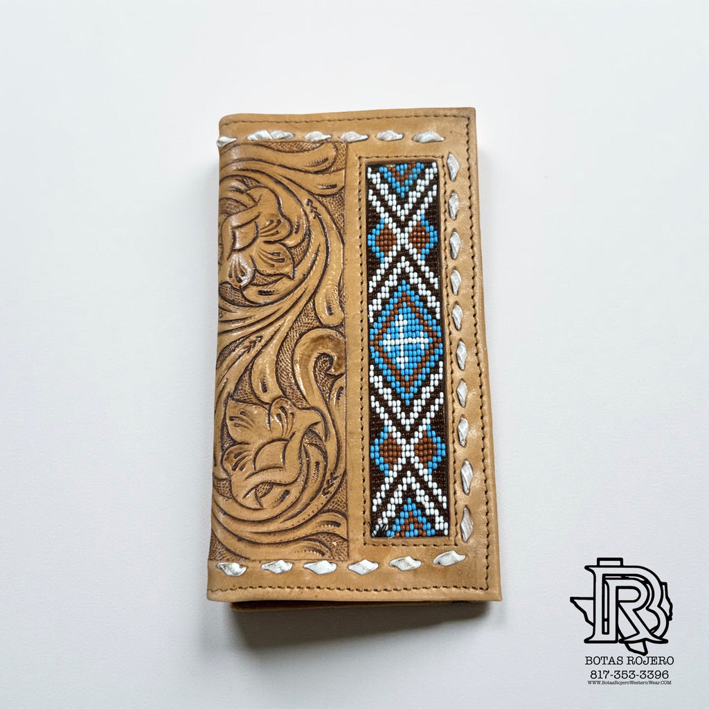 “ JAIME  “ | IRON SPUR ™️ MEN RODEO WESTERN TOOLED LEATHER WALLET BEADED