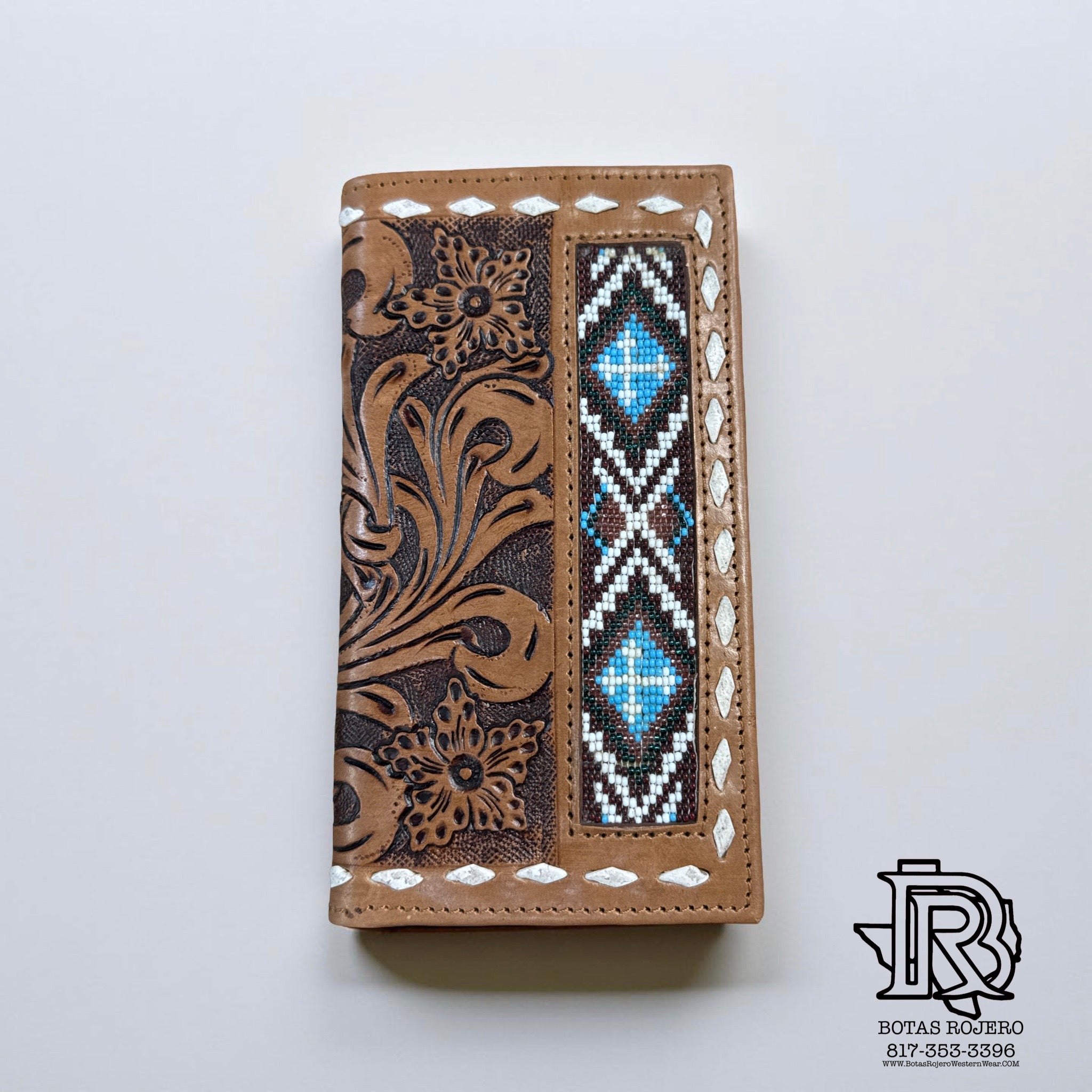 “ SAMUEL  “ | MEN BI FOLD WESTERN TOOLED LEATHER WALLET BEADED
