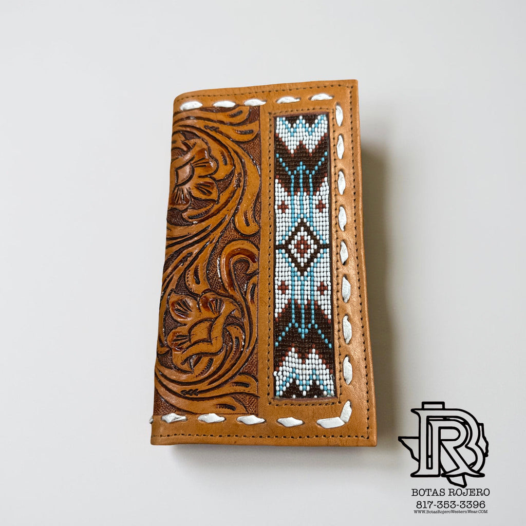 “ ANTHONY  “ | MEN BI FOLD WESTERN TOOLED LEATHER WALLET BEADED