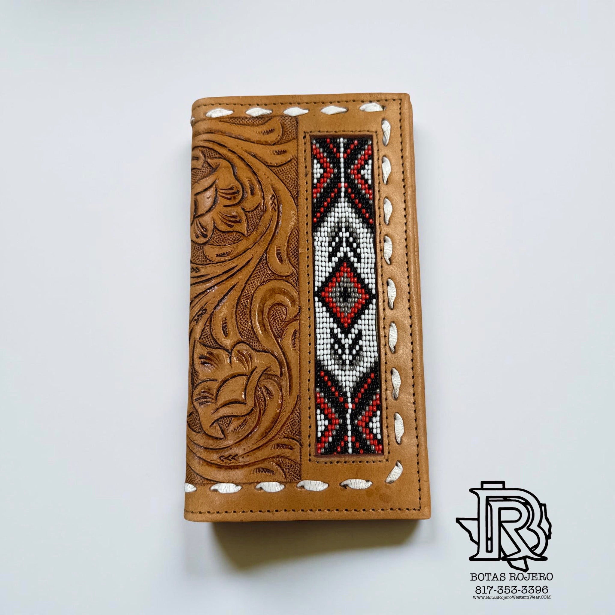 “ ARTHUR  “ | MEN BI FOLD WESTERN TOOLED LEATHER WALLET BEADED